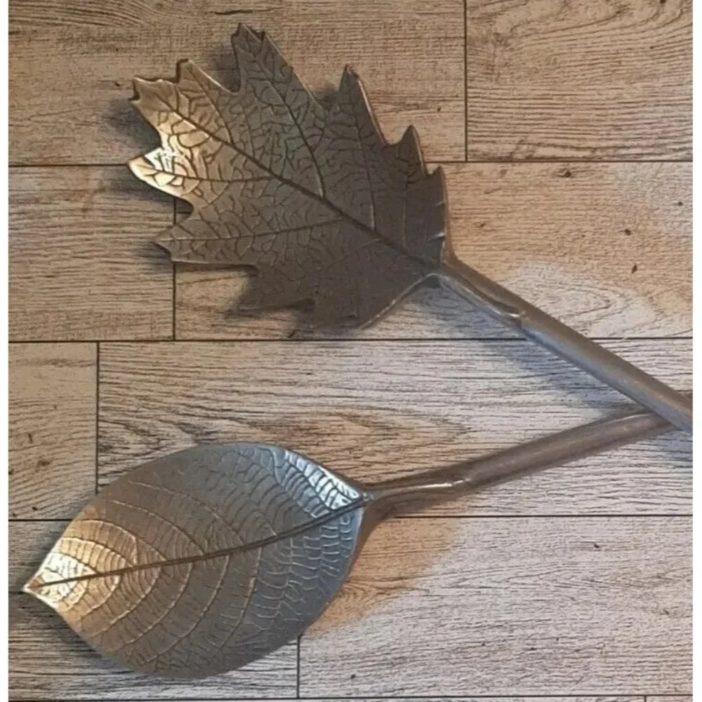 Mariposa Cast Aluminum Salad Servers Vintage 1992 Leaf Pattern Spoon Fork
